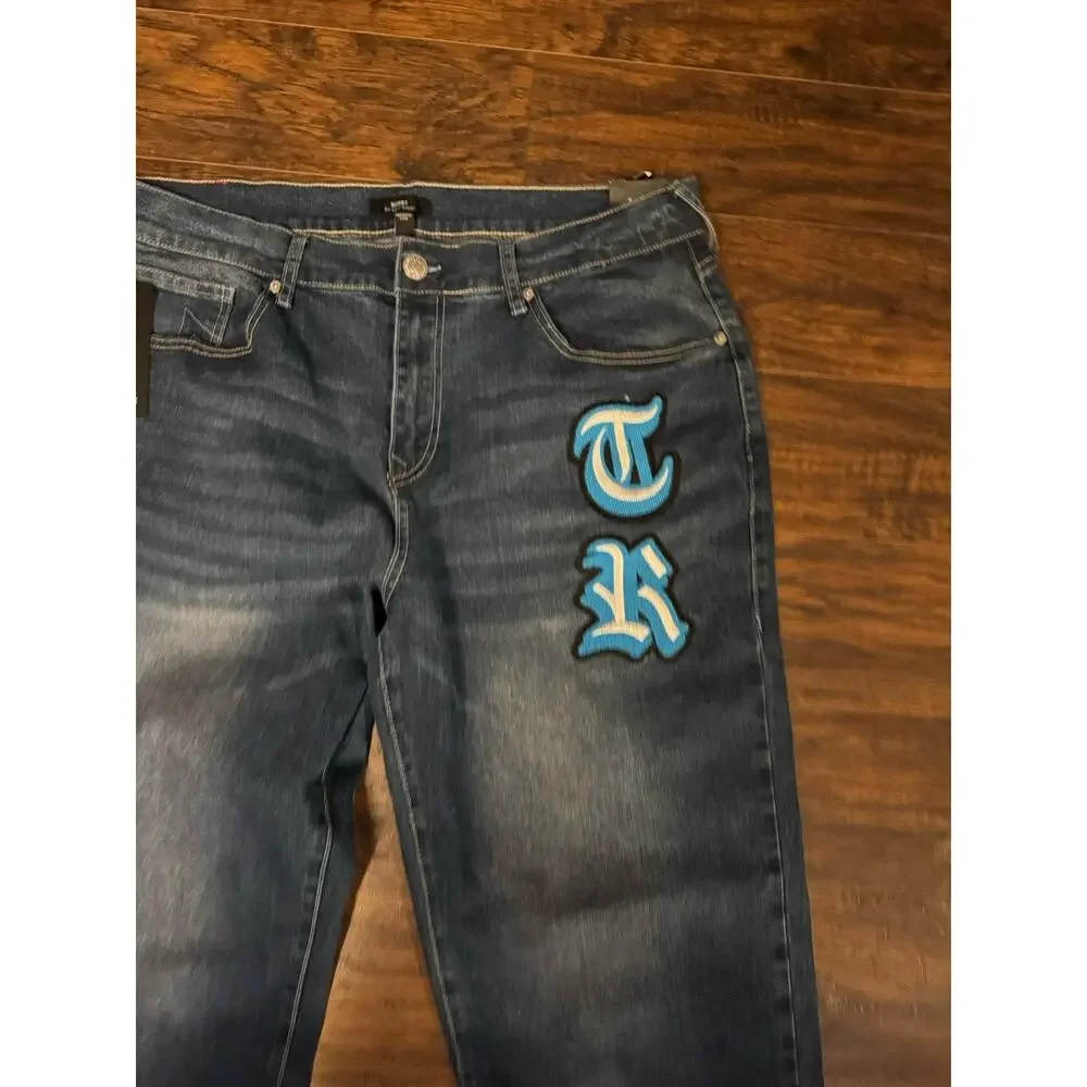 True Religion Bobby Applique Relaxed Baggy Jeans 36x32 Medium Blaze Wash NWT